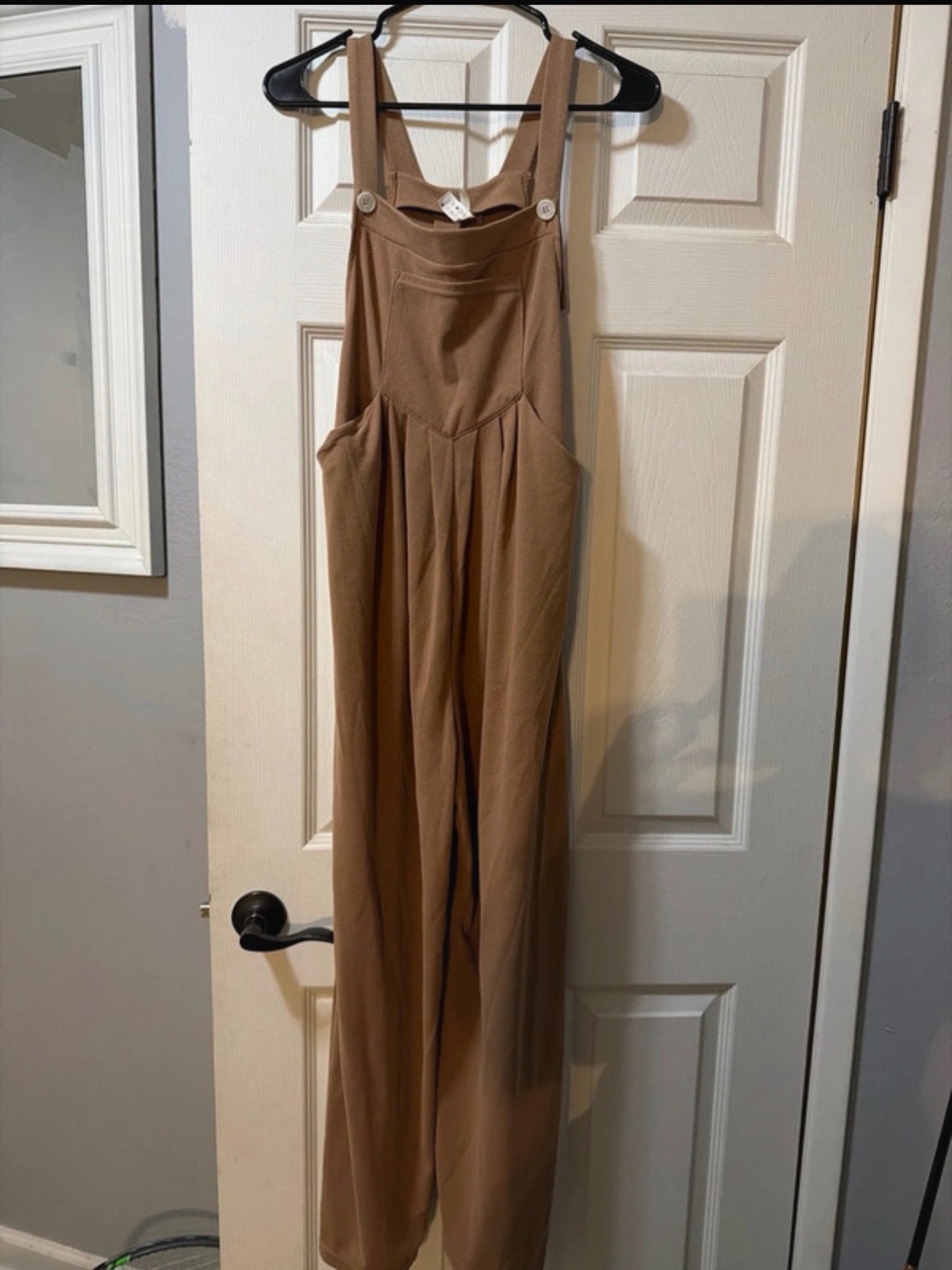 Halara light brown wide leg waffle knit overalls